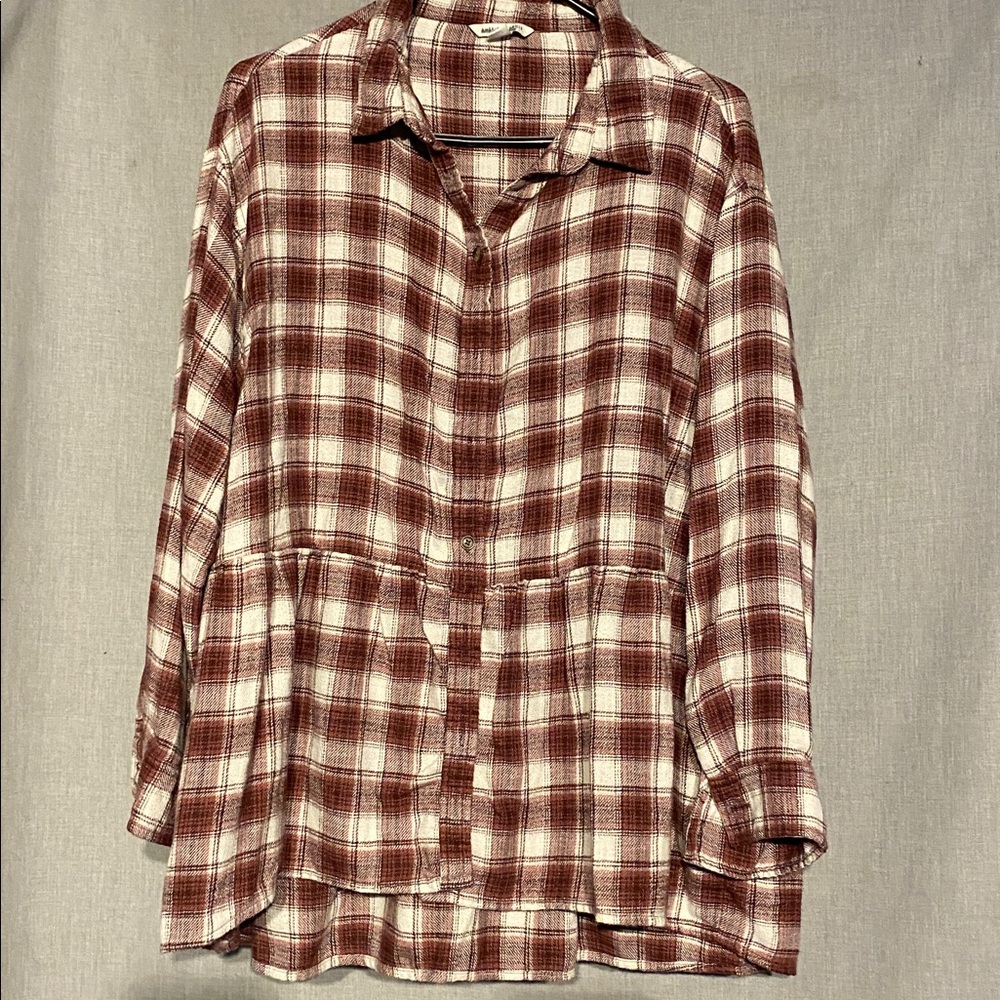 American Eagle Outfitters Plaid Button Down Shirt - Red and White